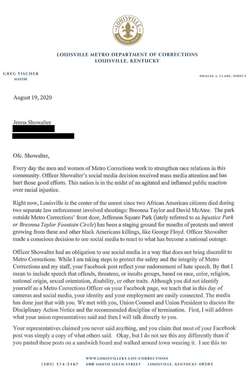 Jenna Showalter termination letter